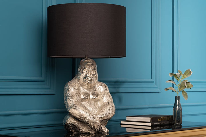 Lampe de table faite main KONG 60cm métal argenté singe gorille lampe décorative abat-jour noir - 41688