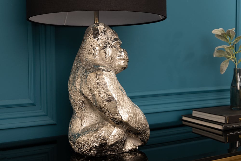 Lampe de table faite main KONG 60cm métal argenté singe gorille lampe décorative abat-jour noir - 41688