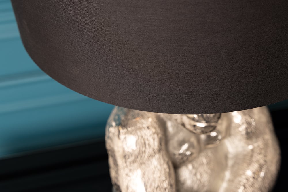 Lampe de table faite main KONG 60cm métal argenté singe gorille lampe décorative abat-jour noir - 41688