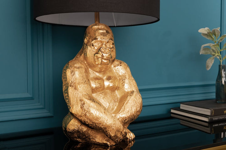 Lampe de table design KONG 60cm lampe singe en métal doré abat-jour noir - 43193