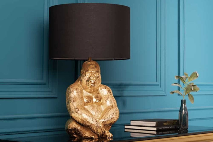 Lampe de table design KONG 60cm lampe singe en métal doré abat-jour noir - 43193