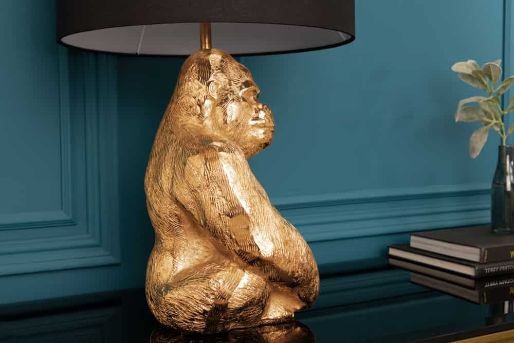 Lampe de table design KONG 60cm lampe singe en métal doré abat-jour noir - 43193