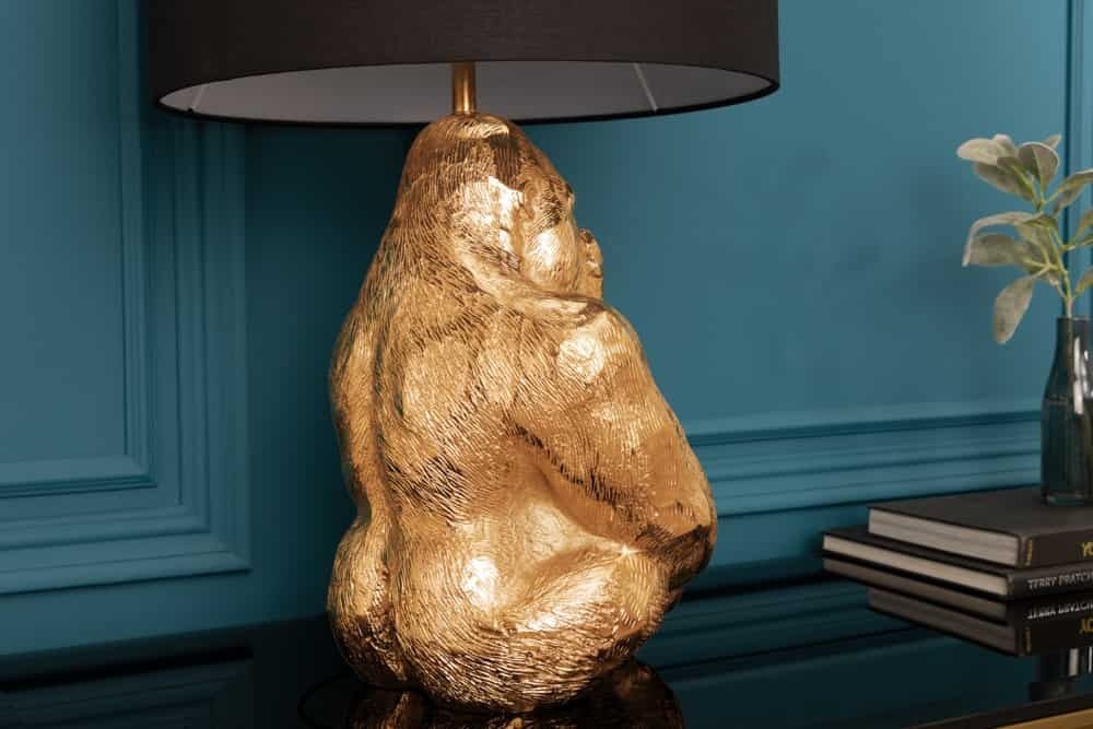 Lampe de table design KONG 60cm lampe singe en métal doré abat-jour noir - 43193