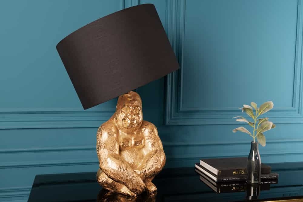 Lampe de table design KONG 60cm lampe singe en métal doré abat-jour noir - 43193