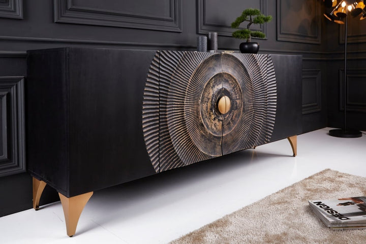 Buffet fait main GOLDEN SUNSET 180cm bois de manguier doré noir - 41742