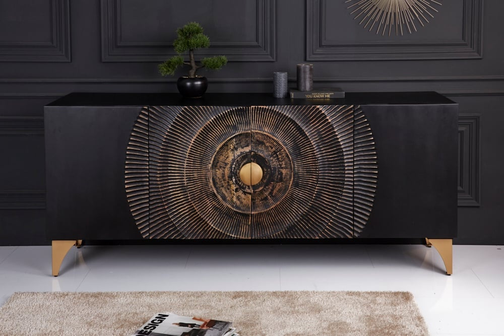 Buffet fait main GOLDEN SUNSET 180cm bois de manguier doré noir - 41742