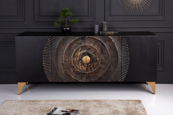 Buffet fait main GOLDEN SUNSET 180cm bois de manguier doré noir - 41742