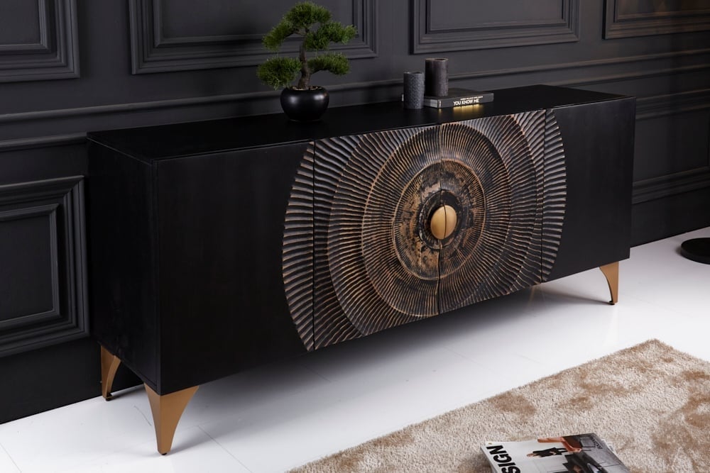 Buffet fait main GOLDEN SUNSET 180cm bois de manguier doré noir - 41742