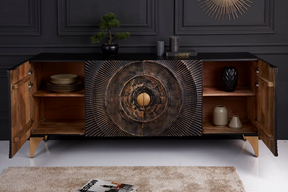 Buffet fait main GOLDEN SUNSET 180cm bois de manguier doré noir - 41742