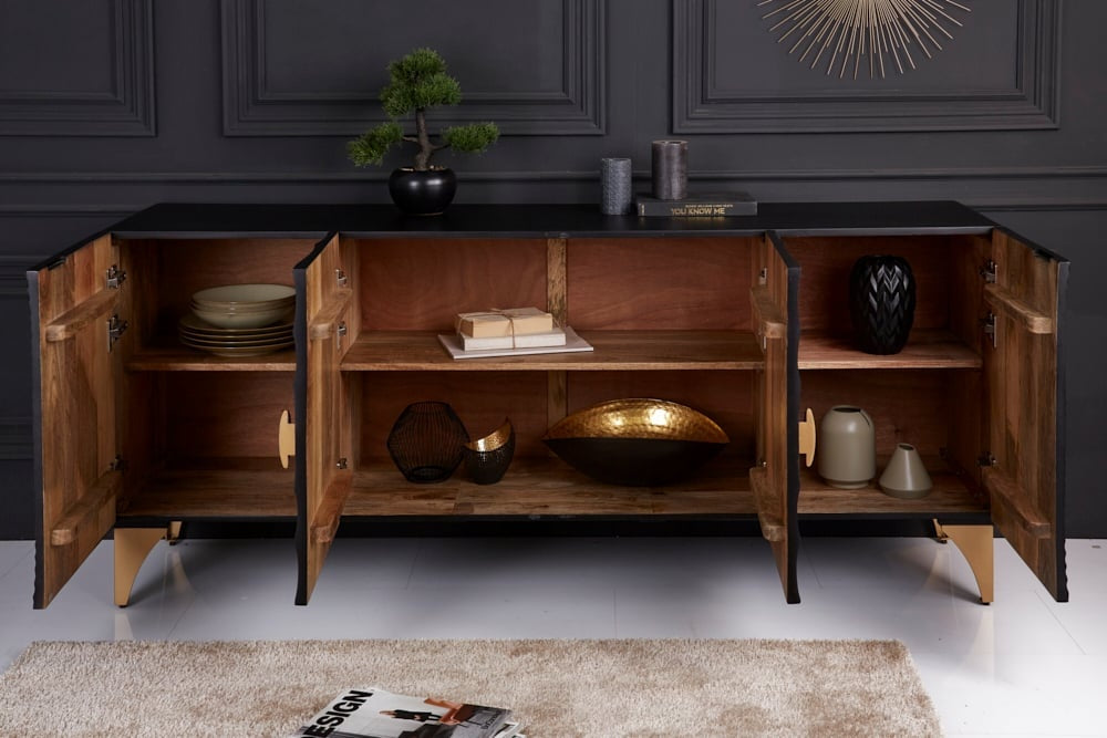 Buffet fait main GOLDEN SUNSET 180cm bois de manguier doré noir - 41742