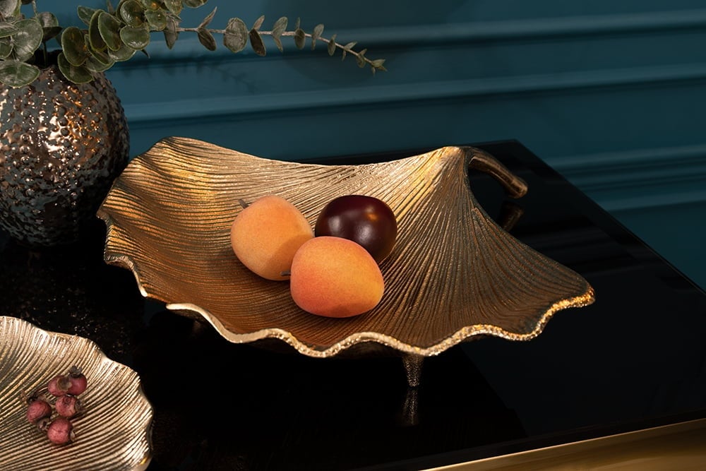 Bol décoratif GINKGO 42cm métal doré fait main - 41775