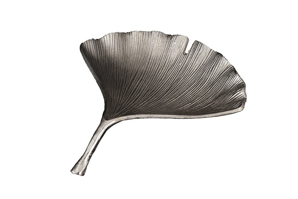Bol décoratif GINKGO 42cm métal argenté fait main - 41776