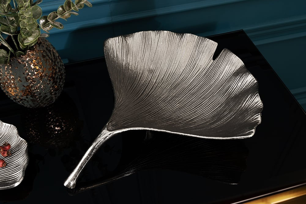 Bol décoratif GINKGO 42cm métal argenté fait main - 41776