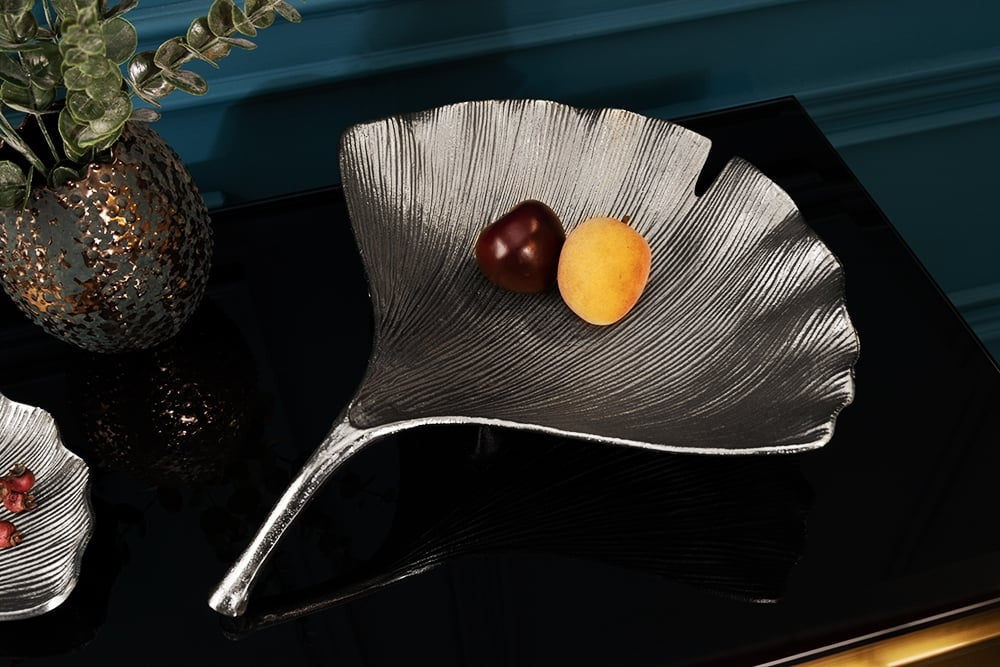 Bol décoratif GINKGO 42cm métal argenté fait main - 41776