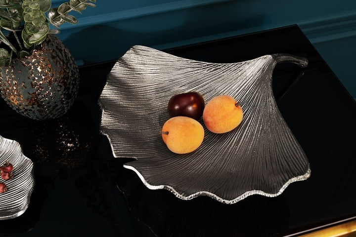 Bol décoratif GINKGO 42cm métal argenté fait main - 41776