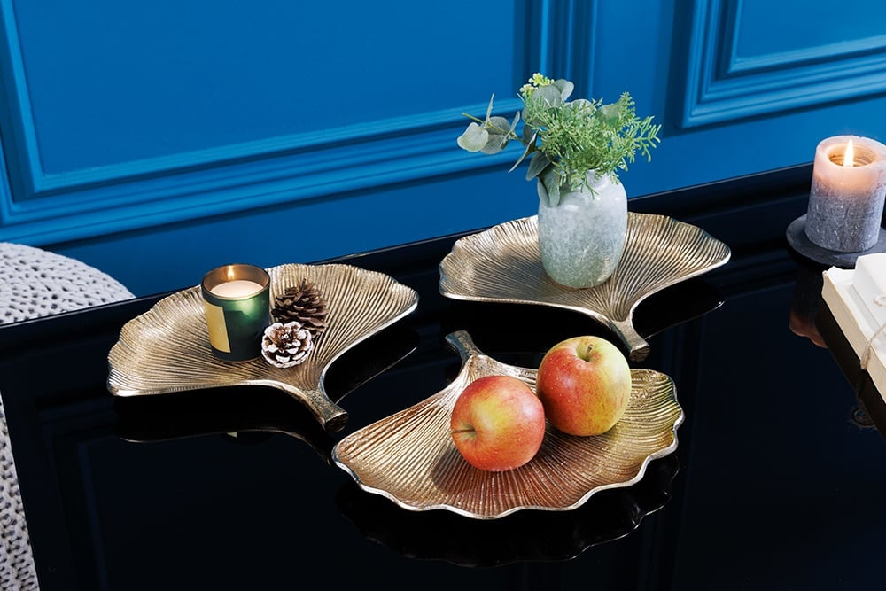 Bols décoratifs set de 3 GINKGO 30cm métal doré fait main - 41779