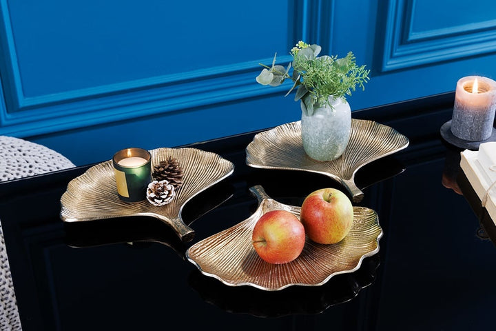 Bols décoratifs set de 3 GINKGO 30cm métal doré fait main - 41779