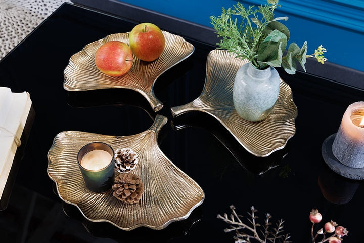 Bols décoratifs set de 3 GINKGO 30cm métal doré fait main - 41779