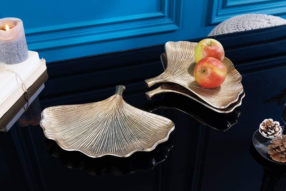 Bols décoratifs set de 3 GINKGO 30cm métal doré fait main - 41779