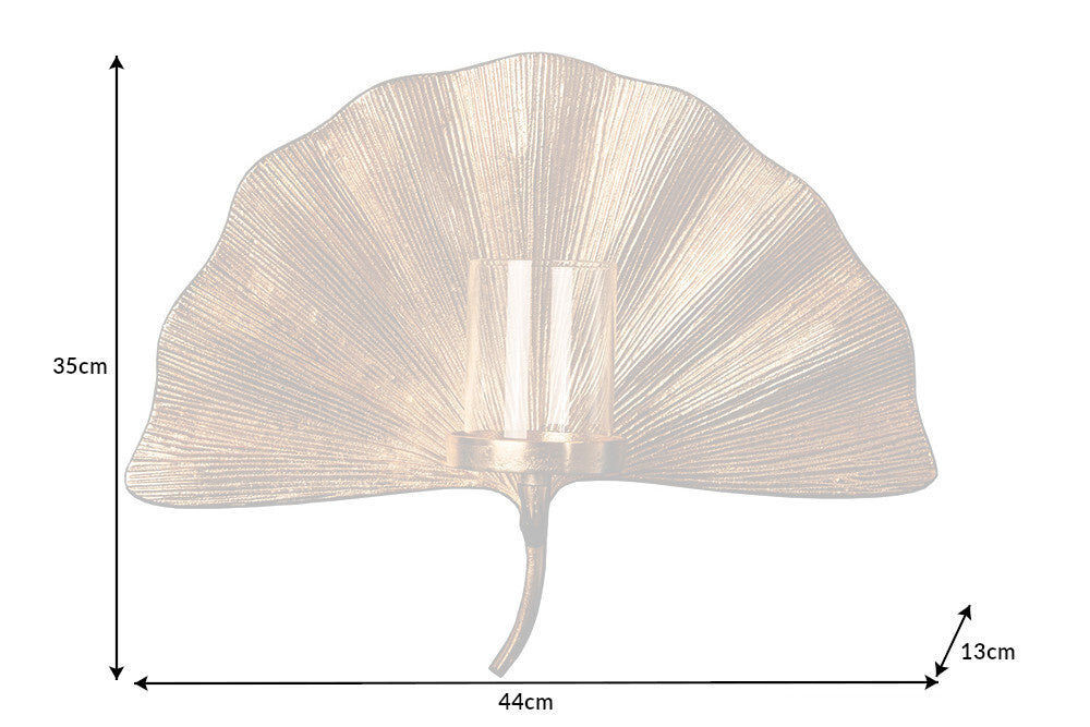 Bougeoir décoratif GINKGO 44cm photophore en métal doré fait main pour le mur - 41781