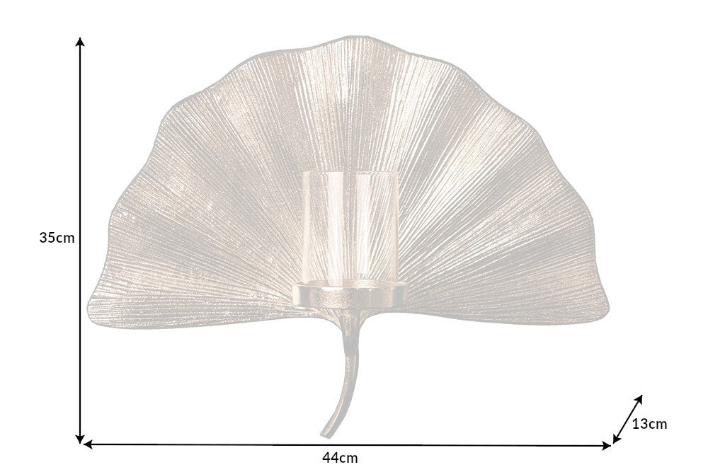 Bougeoir décoratif GINKGO 44cm photophore en métal argenté fait main pour le mur - 41782