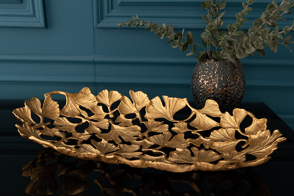 Bol décoratif FEUILLES DE GINKGO 50cm métal doré fait main - 41793