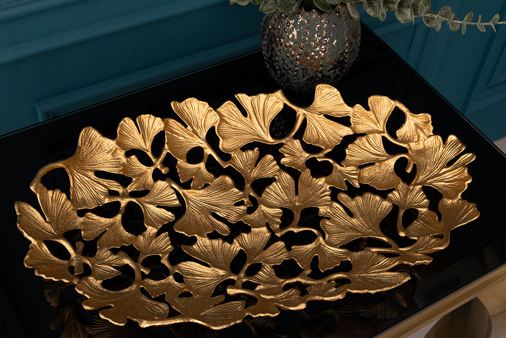Bol décoratif FEUILLES DE GINKGO 40cm métal doré fait main - 41795