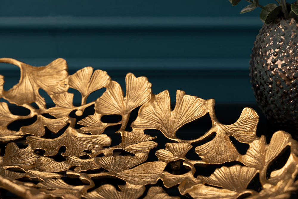 Bol décoratif FEUILLES DE GINKGO 40cm métal doré fait main - 41795