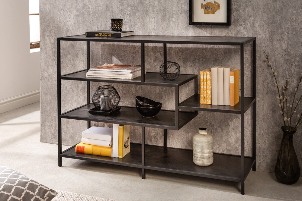 bibliothèque industrielle SLIM LINE 114cm frêne noir cinq étagères - 42019