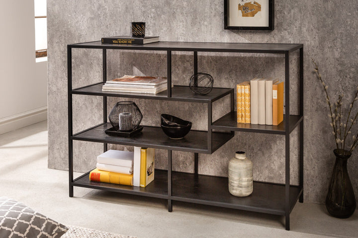 bibliothèque industrielle SLIM LINE 114cm frêne noir cinq étagères - 42019