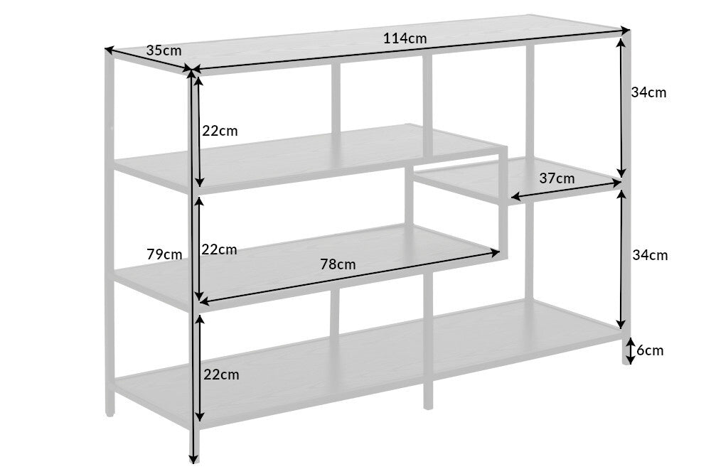 bibliothèque industrielle SLIM LINE 114cm frêne noir cinq étagères - 42019
