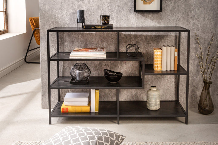 bibliothèque industrielle SLIM LINE 114cm frêne noir cinq étagères - 42019