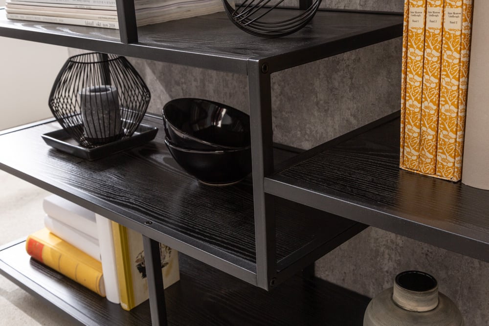bibliothèque industrielle SLIM LINE 114cm frêne noir cinq étagères - 42019