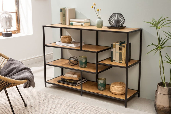 bibliothèque industrielle SLIM LINE 114cm chêne sauvage noir cinq étagères - 42020