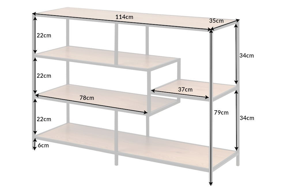 bibliothèque industrielle SLIM LINE 114cm chêne sauvage noir cinq étagères - 42020