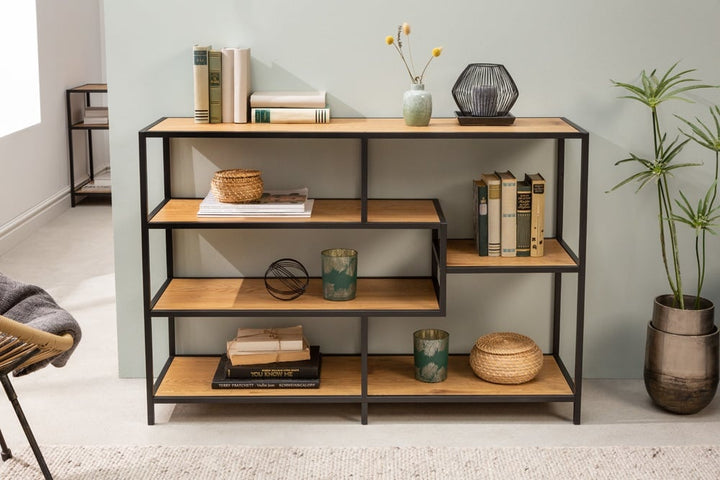bibliothèque industrielle SLIM LINE 114cm chêne sauvage noir cinq étagères - 42020