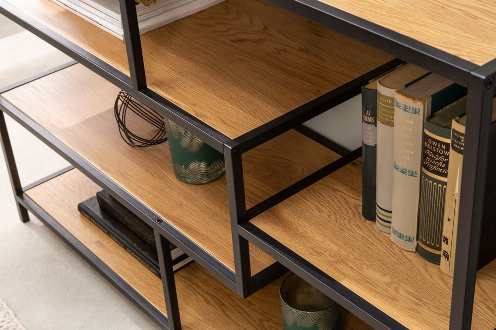 bibliothèque industrielle SLIM LINE 114cm chêne sauvage noir cinq étagères - 42020