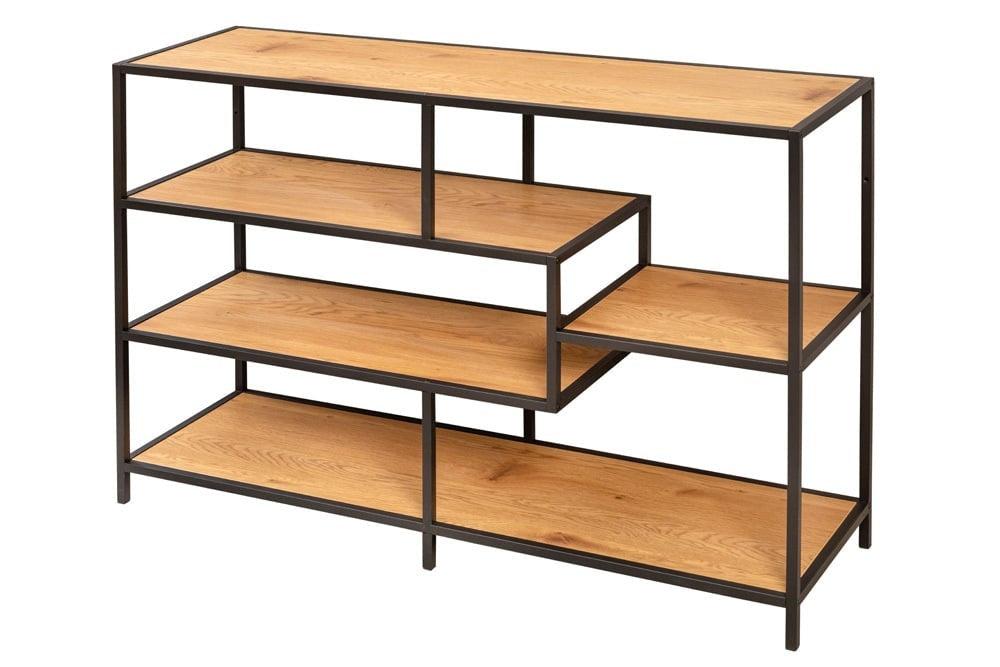 bibliothèque industrielle SLIM LINE 114cm chêne sauvage noir cinq étagères - 42020