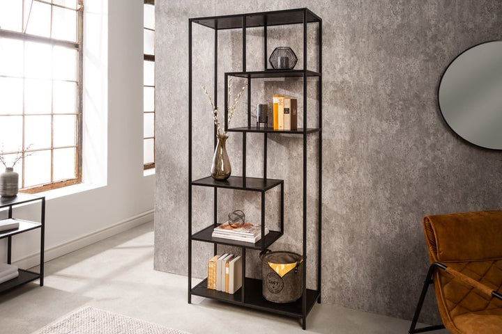 bibliothèque industrielle SLIM LINE 185cm frêne noir six étagères - 42021
