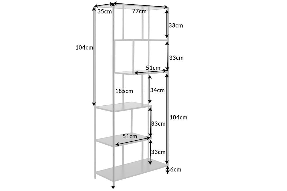 bibliothèque industrielle SLIM LINE 185cm frêne noir six étagères - 42021