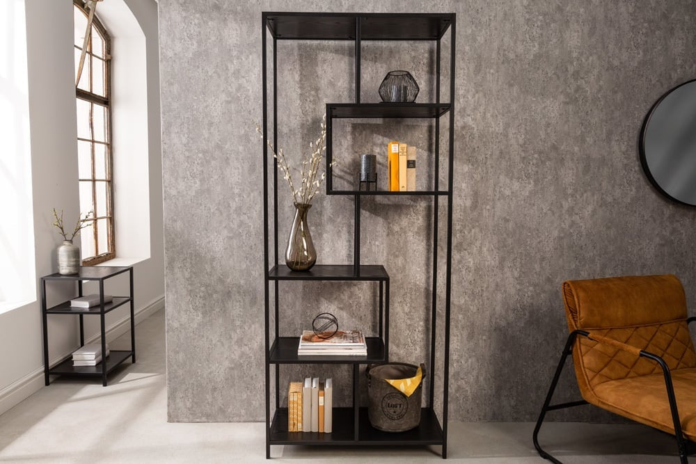 bibliothèque industrielle SLIM LINE 185cm frêne noir six étagères - 42021