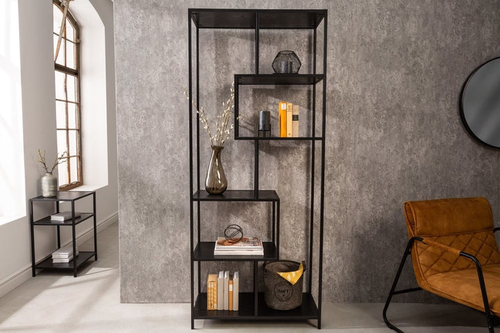 bibliothèque industrielle SLIM LINE 185cm frêne noir six étagères - 42021