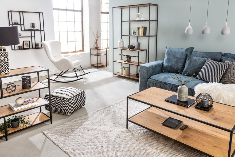 bibliothèque industrielle SLIM LINE 185cm chêne sauvage noir six étagères - 42022