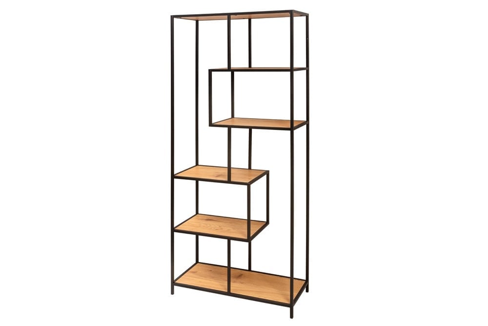 bibliothèque industrielle SLIM LINE 185cm chêne sauvage noir six étagères - 42022