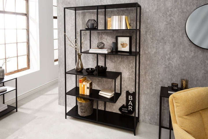 bibliothèque industrielle SLIM LINE 185x114cm frêne noir six étagères - 42023