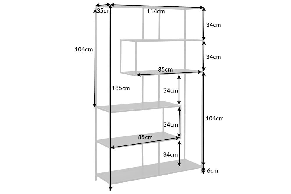 bibliothèque industrielle SLIM LINE 185x114cm frêne noir six étagères - 42023