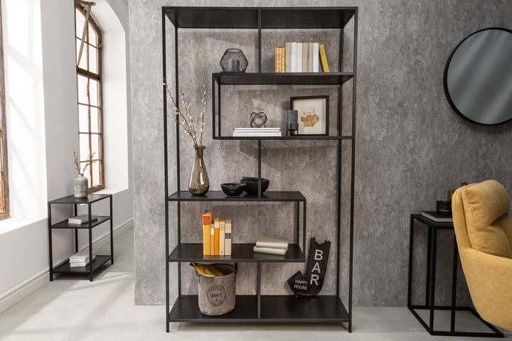 bibliothèque industrielle SLIM LINE 185x114cm frêne noir six étagères - 42023