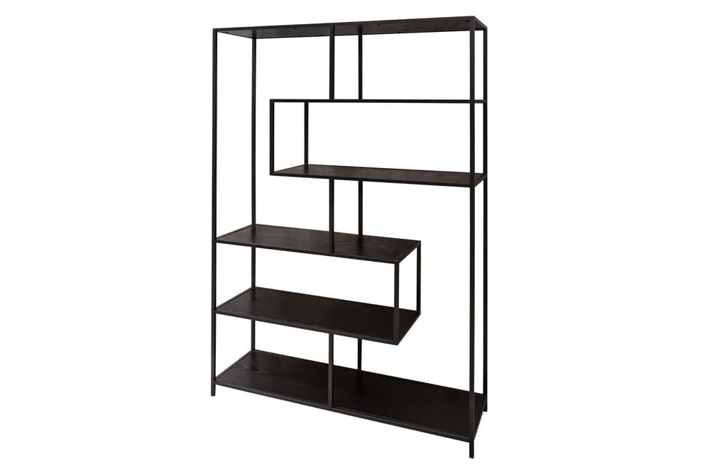 bibliothèque industrielle SLIM LINE 185x114cm frêne noir six étagères - 42023