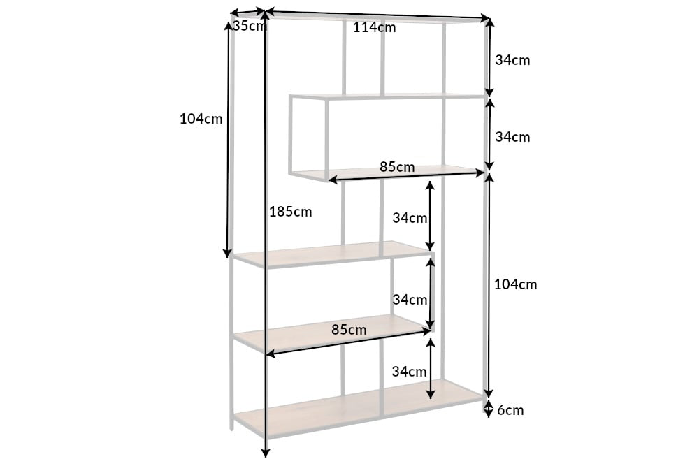 bibliothèque industrielle SLIM LINE 185x114cm chêne sauvage noir six étagères - 42024