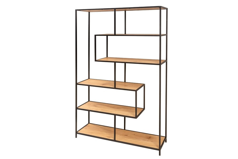 bibliothèque industrielle SLIM LINE 185x114cm chêne sauvage noir six étagères - 42024